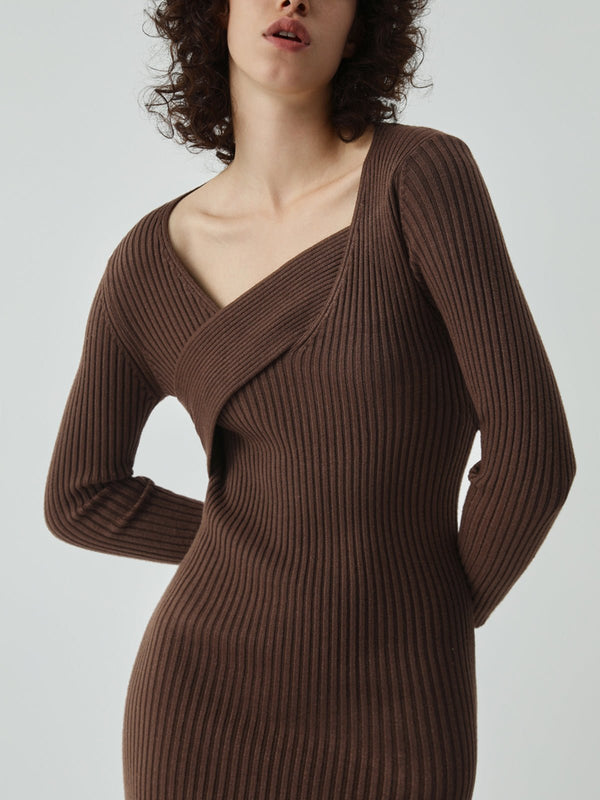 Long Sleeve Asymmetric Sweater Dress - Elegancemania