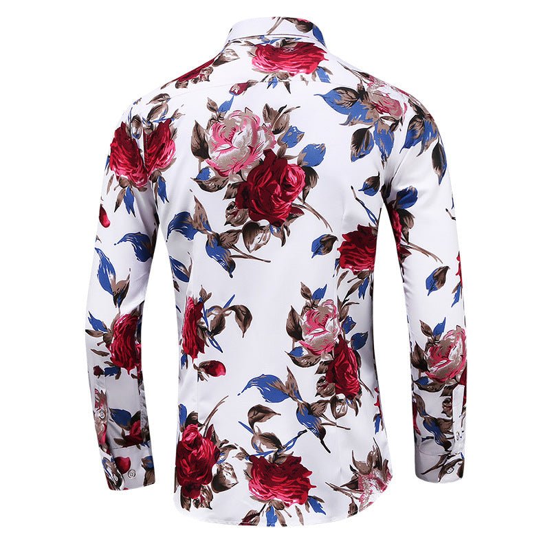 Men's Printed Long Sleeved Rose Flower Shirt - Elegancemania