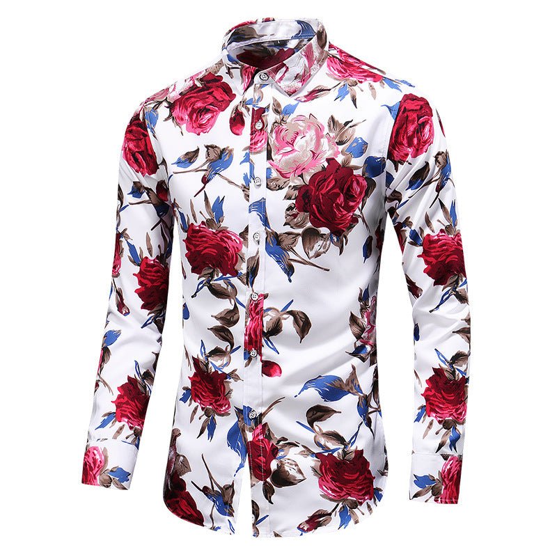 Men's Printed Long Sleeved Rose Flower Shirt - Elegancemania