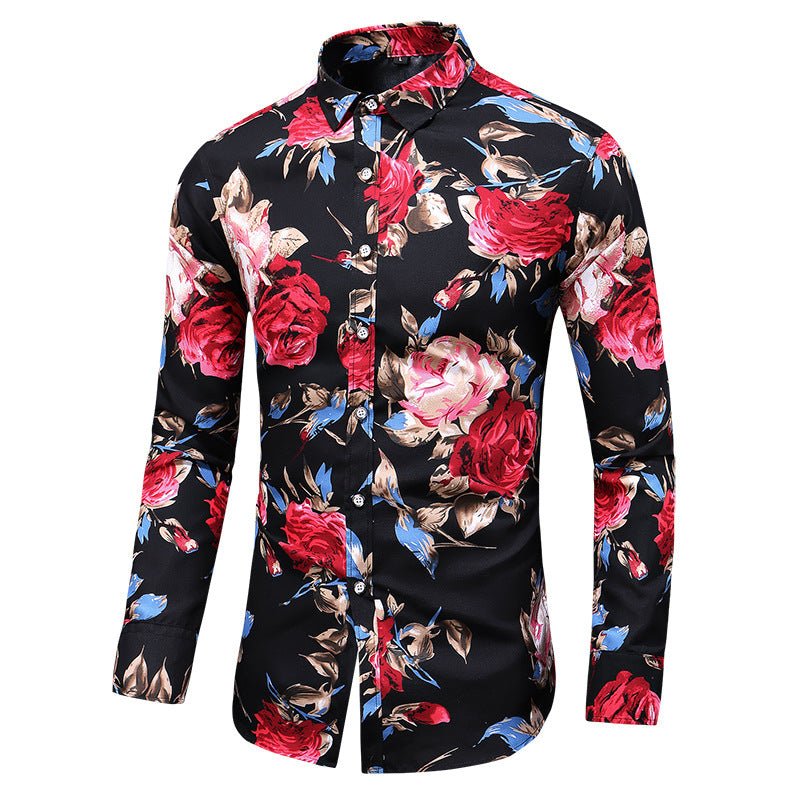 Men's Printed Long Sleeved Rose Flower Shirt - Elegancemania