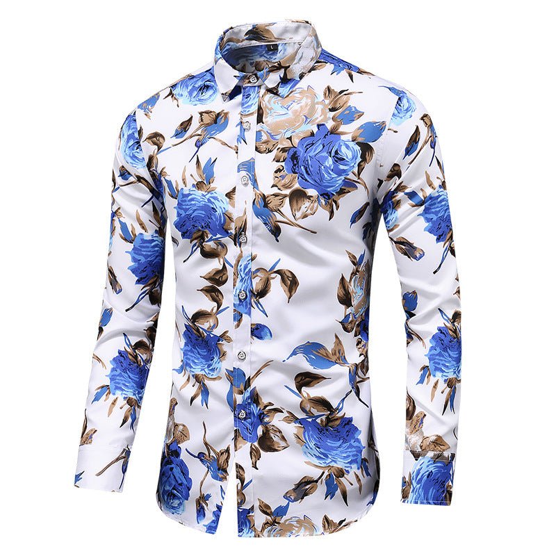 Men's Printed Long Sleeved Rose Flower Shirt - Elegancemania